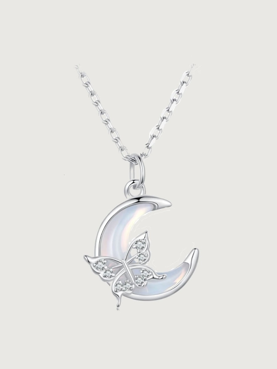 Pandantiv cu Lantisor din Argint Moon Butterfly