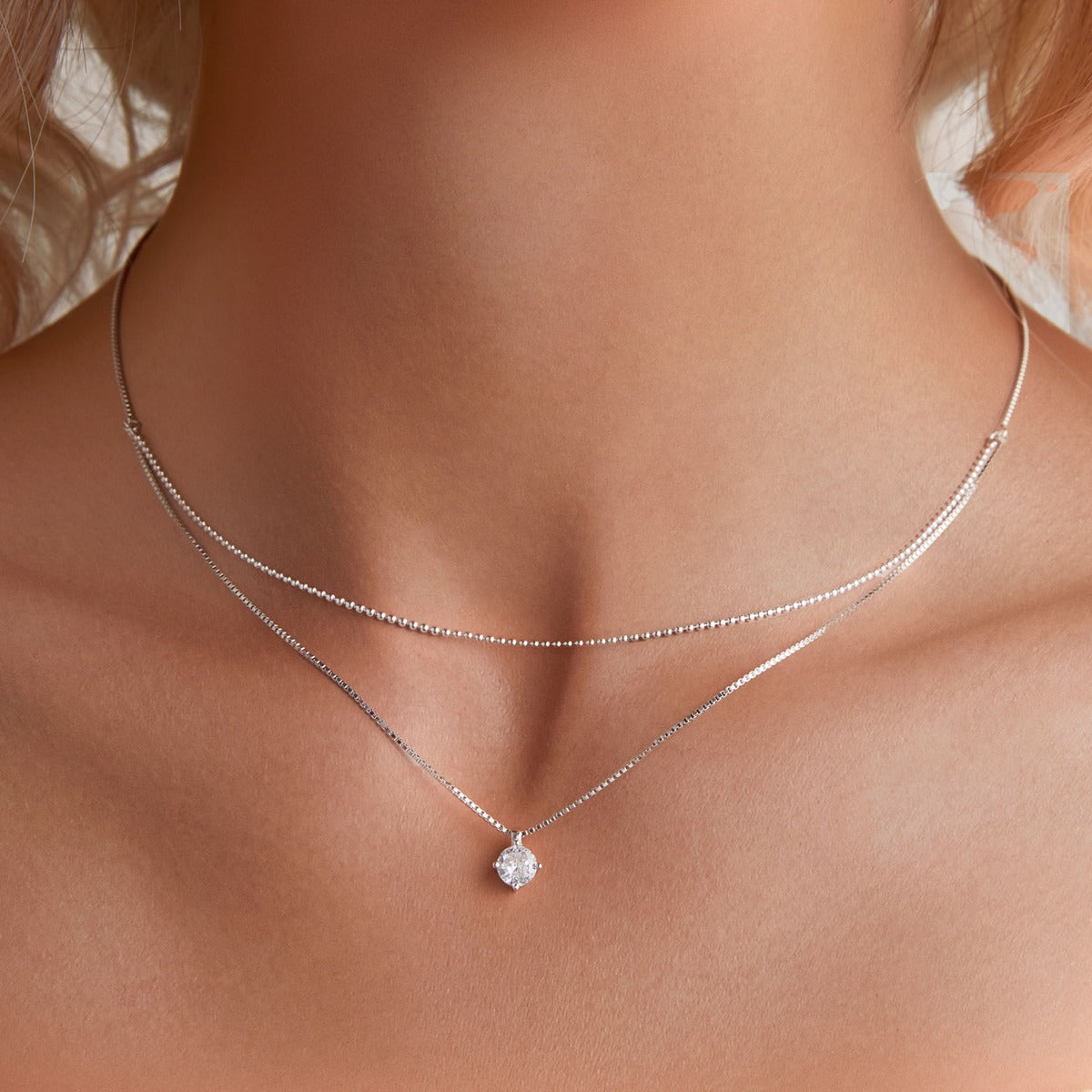 Pandantiv cu Lantisor din Argint Shining Double Layer