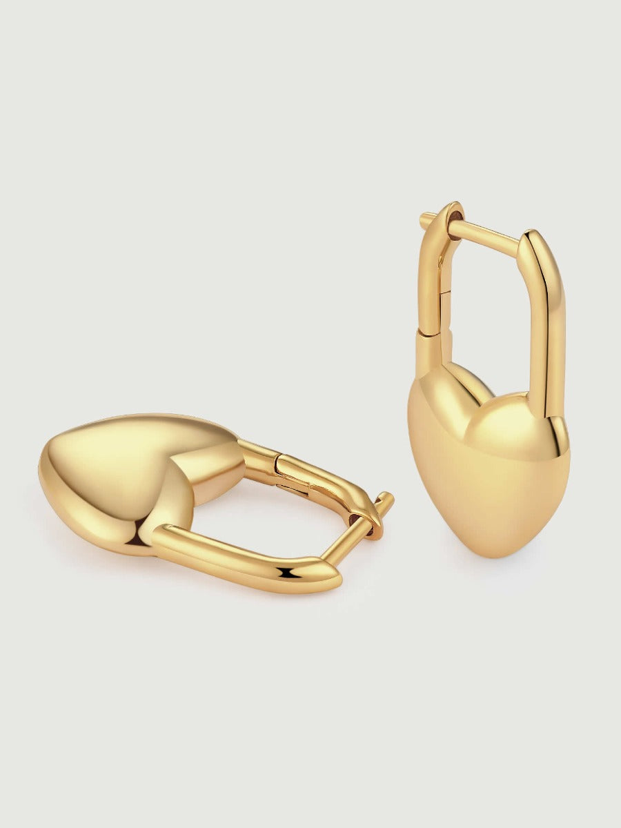 Cercei din argint 925 Gold Modern Love Hoops in forma de inima