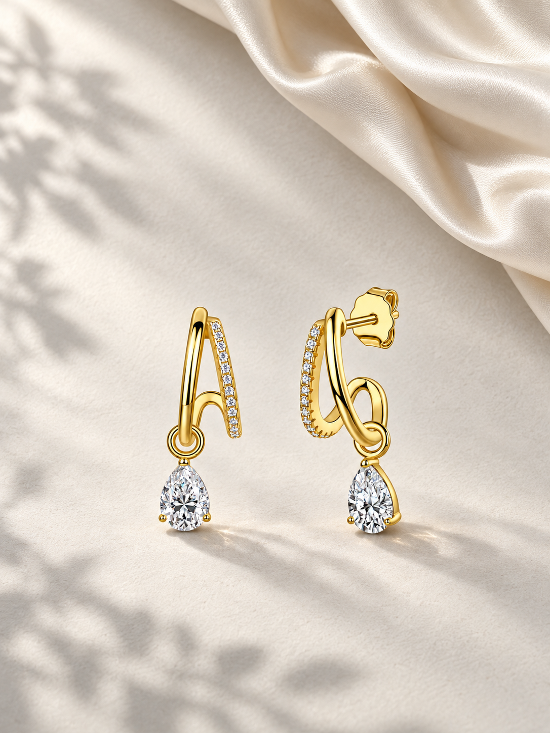 Cercei din Argint 925 Gold cu Moissanite Pear