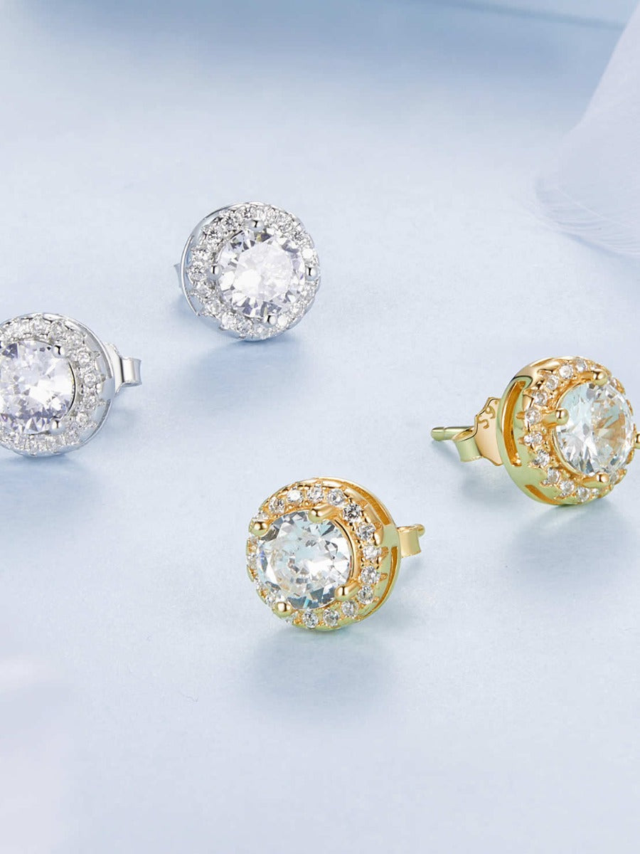 Cercei tip halo din argint 925 cu zirconiu în variante aurie și argintie