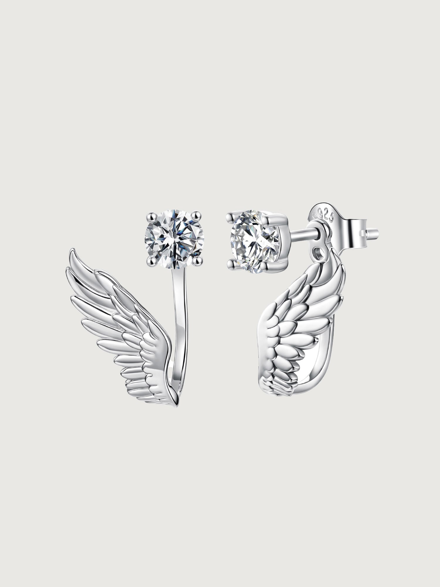 Cercei din argint 925 Moissanite Angel Wing design aripi asimetric
