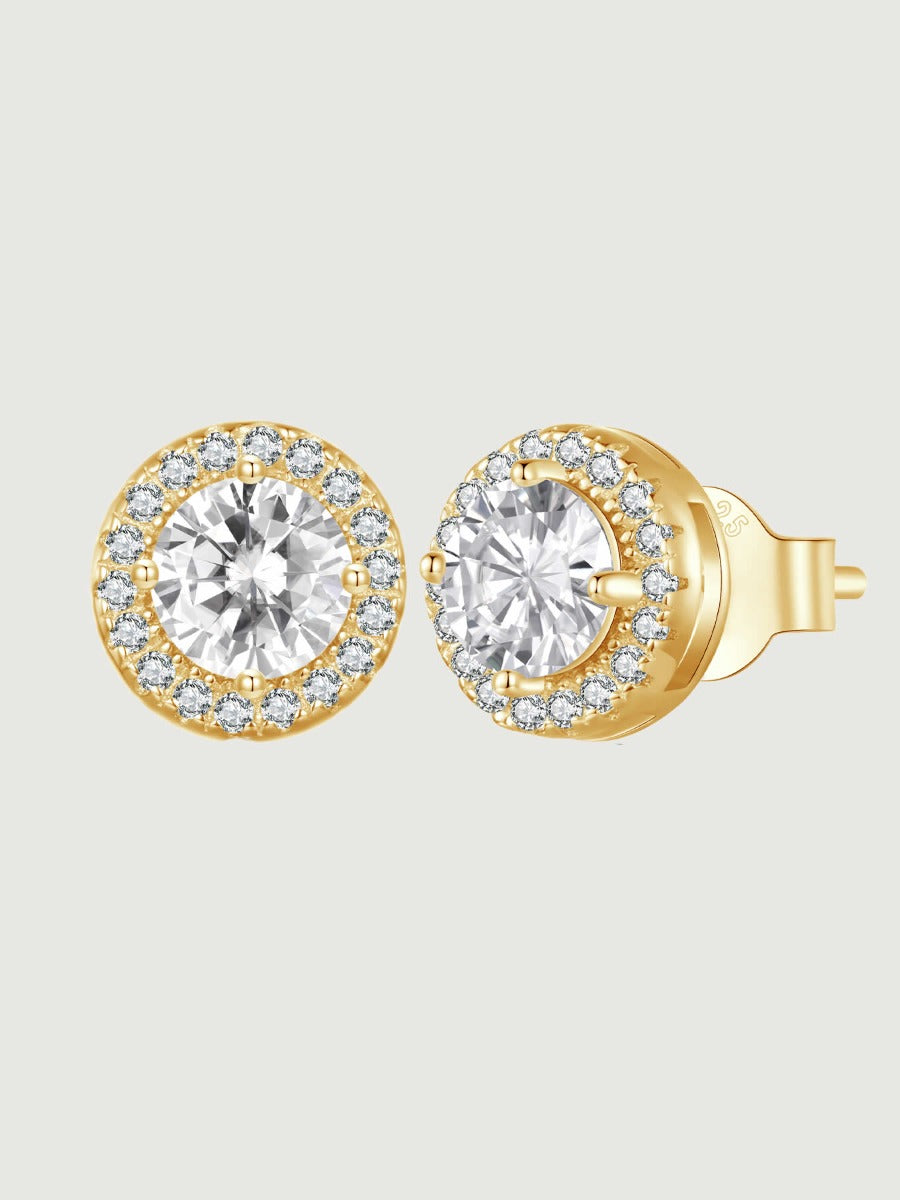 Cercei din argint 925 placat cu aur rotunzi cu zirconiu model Golden Radiance