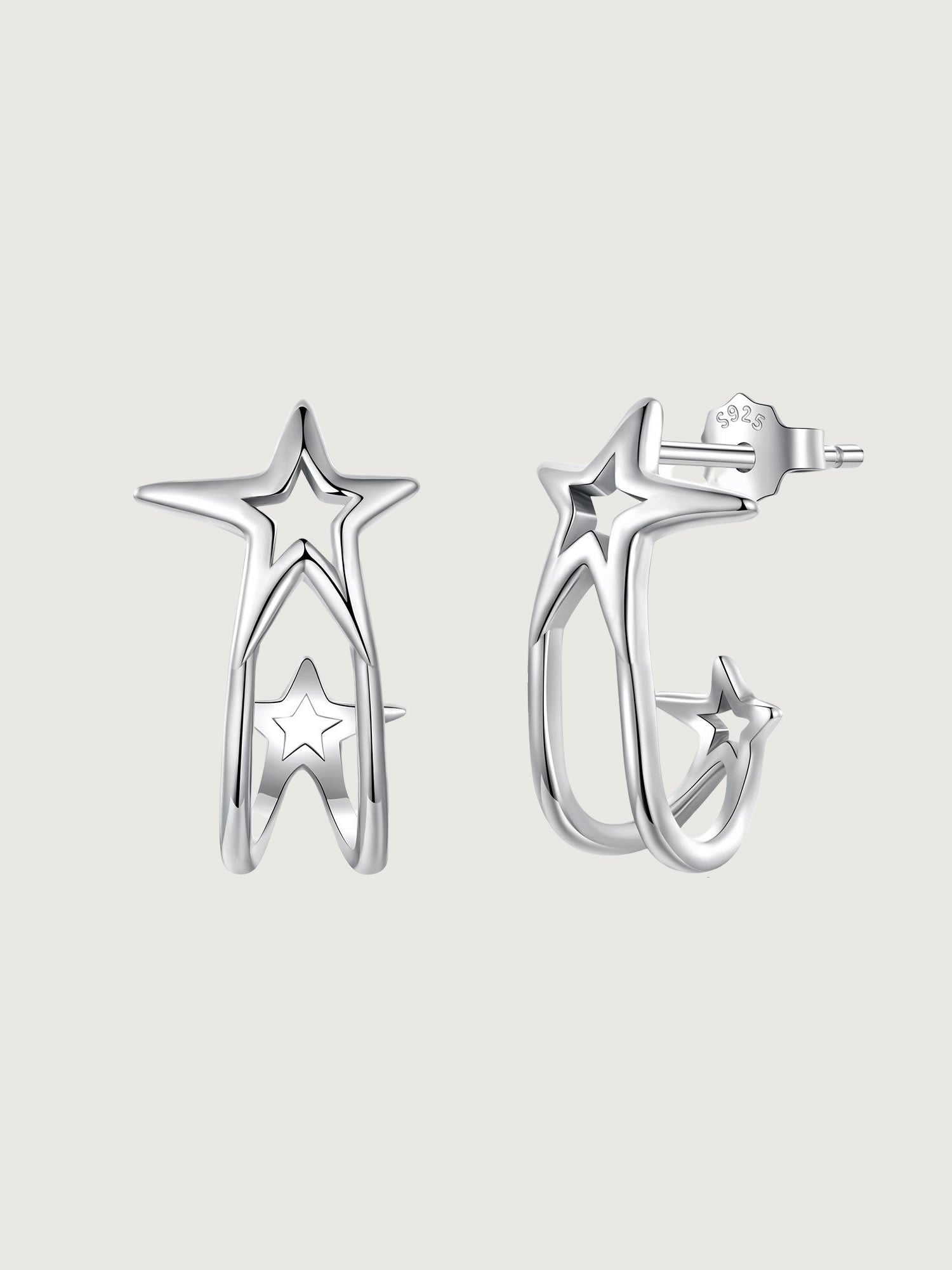 Cercei din argint 925 Shooting Star Hoop cu design stea minimalist