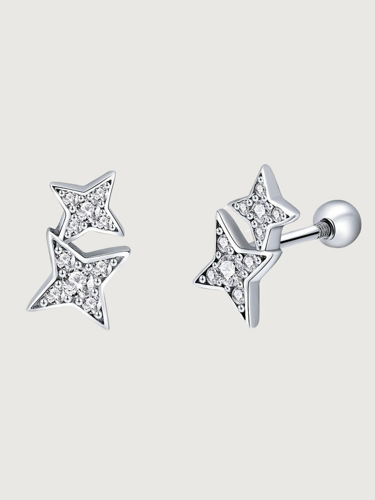 Cercei din argint 925 Twilight Duo cu stele duble si zirconii