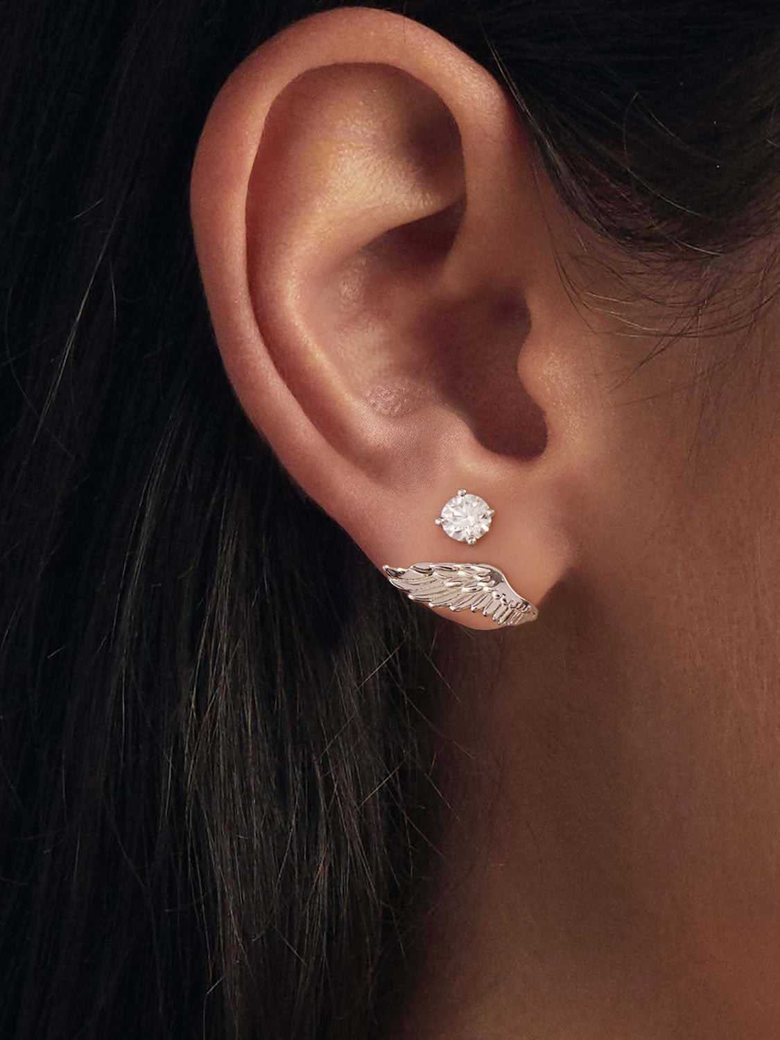 Cercei statement din argint cu aripi si moissanite mare