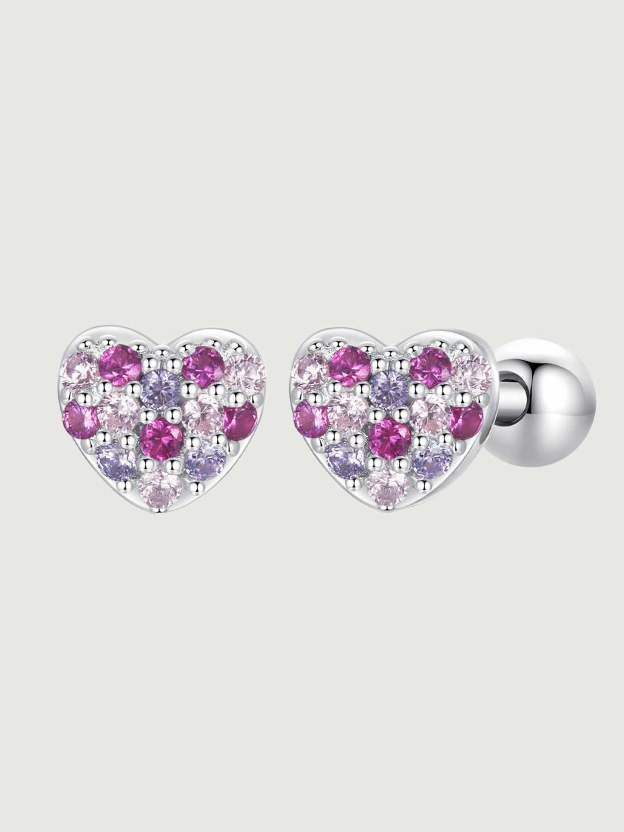 Cercei din argint Aurora Heart cu zirconii premium multicolore