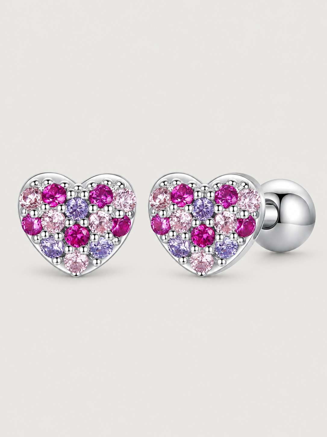 Cercei din argint Aurora Heart cu zirconii premium multicolore
