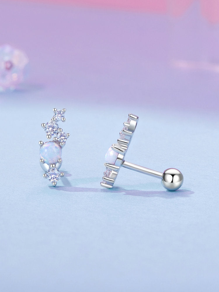 Cercei din argint tip barbell cu opal si zirconii