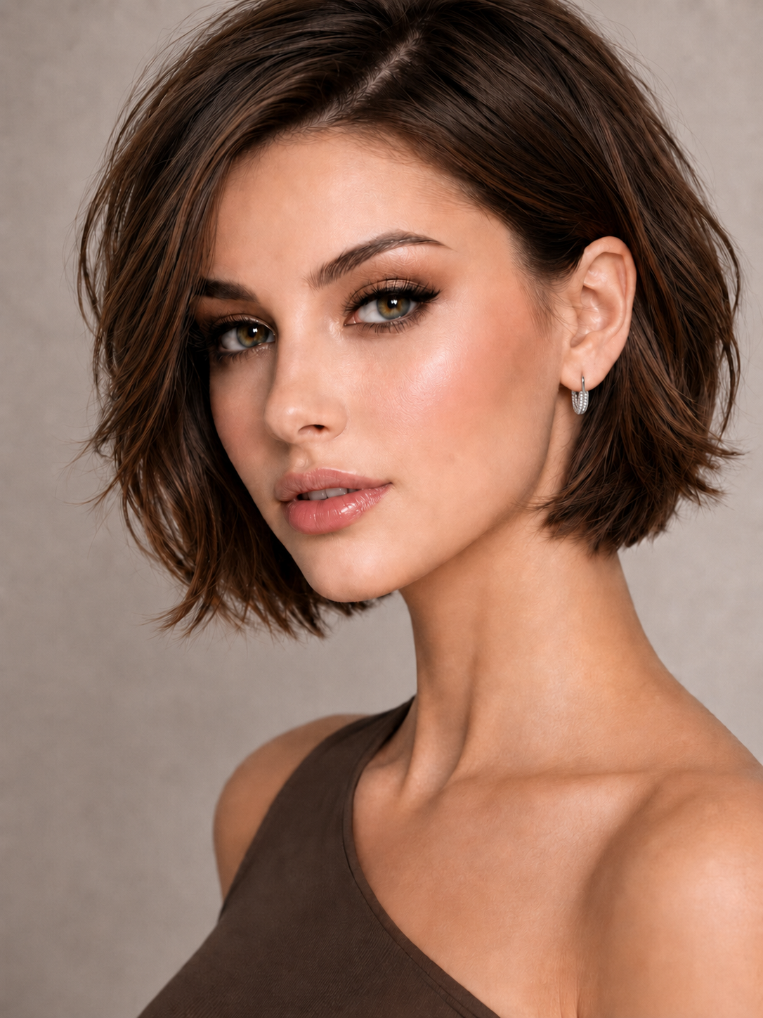 Cercei din argint hoop curbati cu zirconii stralucitoare pe model 