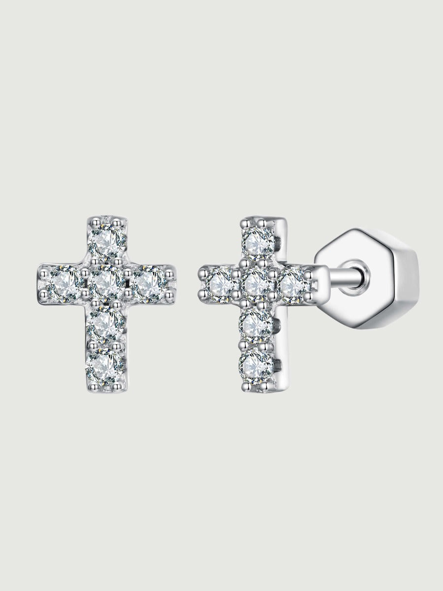 Cercei din argint Moissanite Divine Spark Cross cu certificat GRA