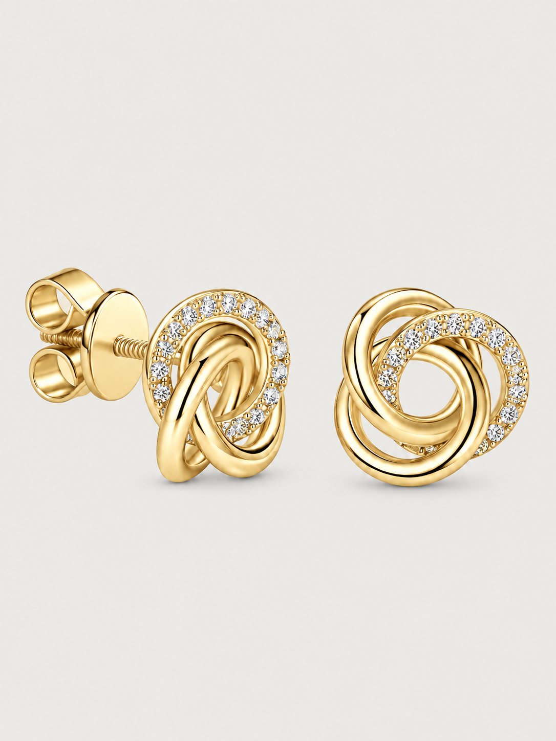 Cercei din Argint Moissanite Gold Eternal Knot