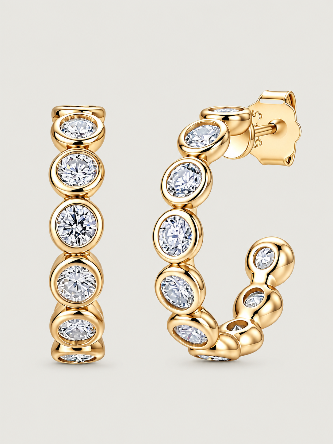 Cercei din Argint Moissanite Gold Orbit Line