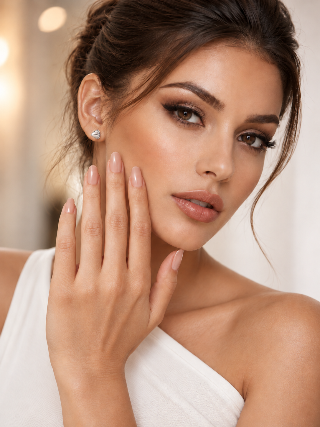 Cercei din Argint Moissanite Silver Halo Spike pe model
