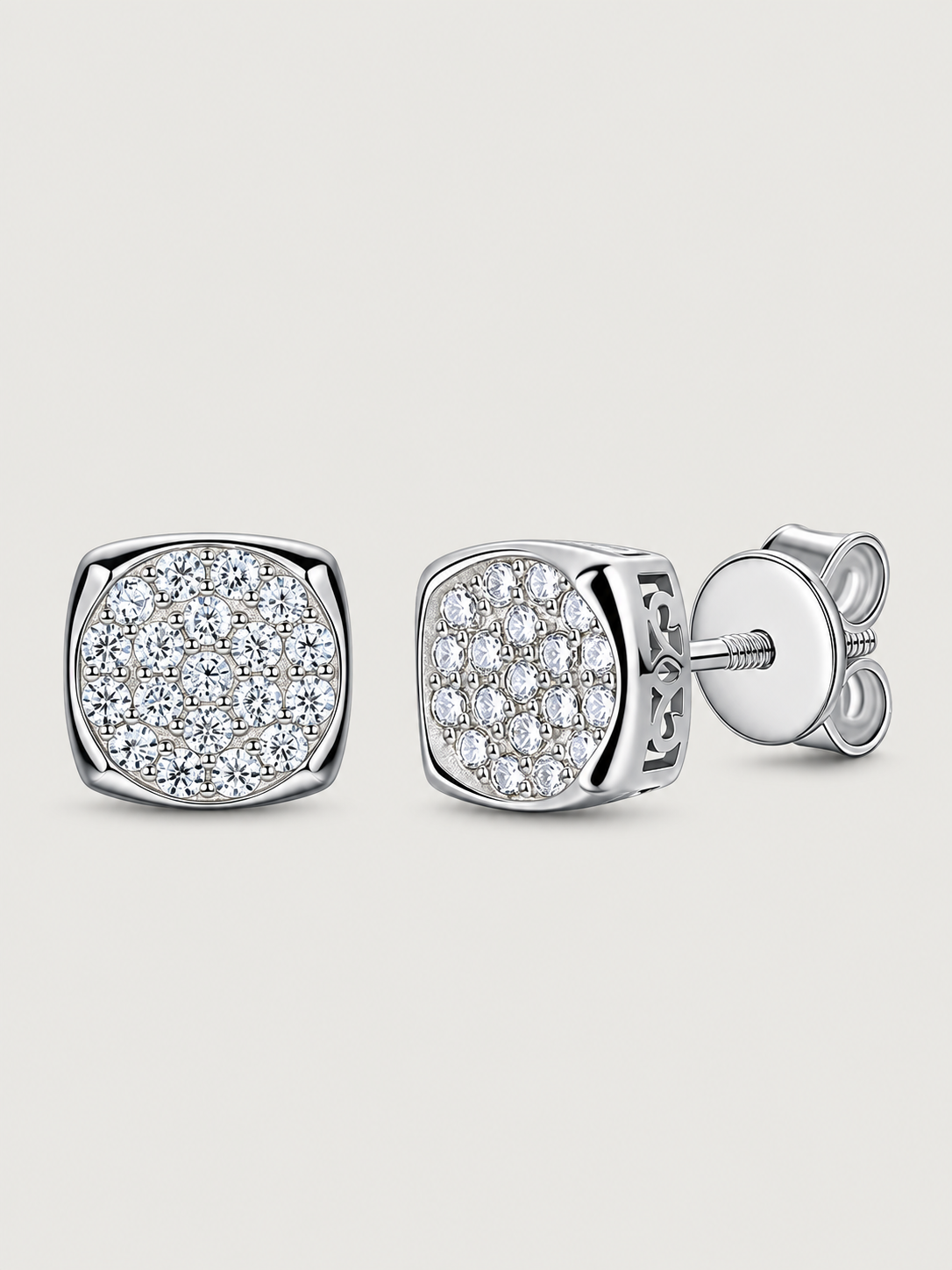 Cercei din Argint Moissanite Silver Pavé Square