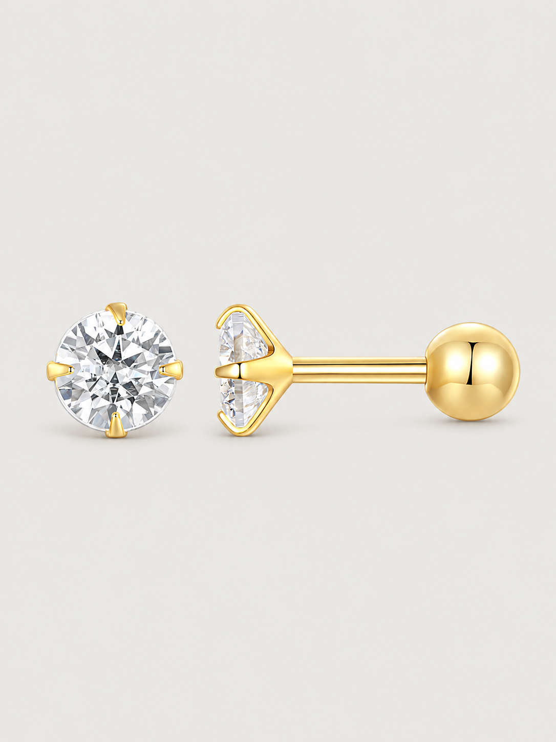 Cercei din argint 925 placați cu aur, model solitaire cu zirconiu cubic
