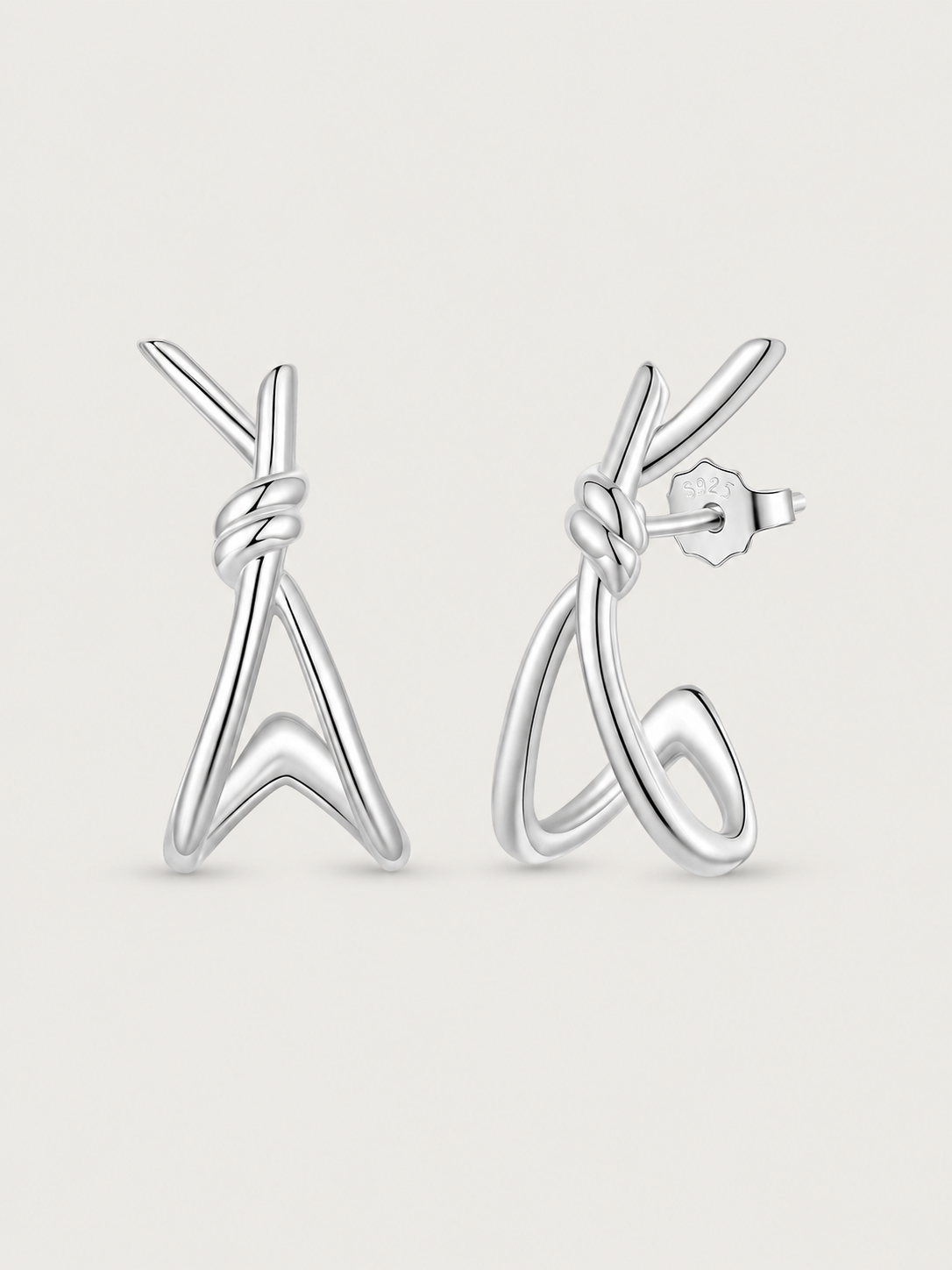 Cercei din Argint Sculpted Knot Silver placat cu Aur Alb 18K