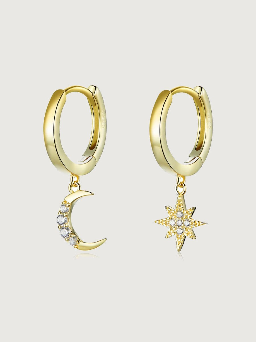 Cercei din argint Star Night Gold cu lună și stea