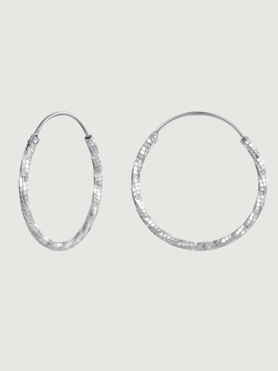 Cercei din argint Stardust Hoops Large placat cu aur alb 18K