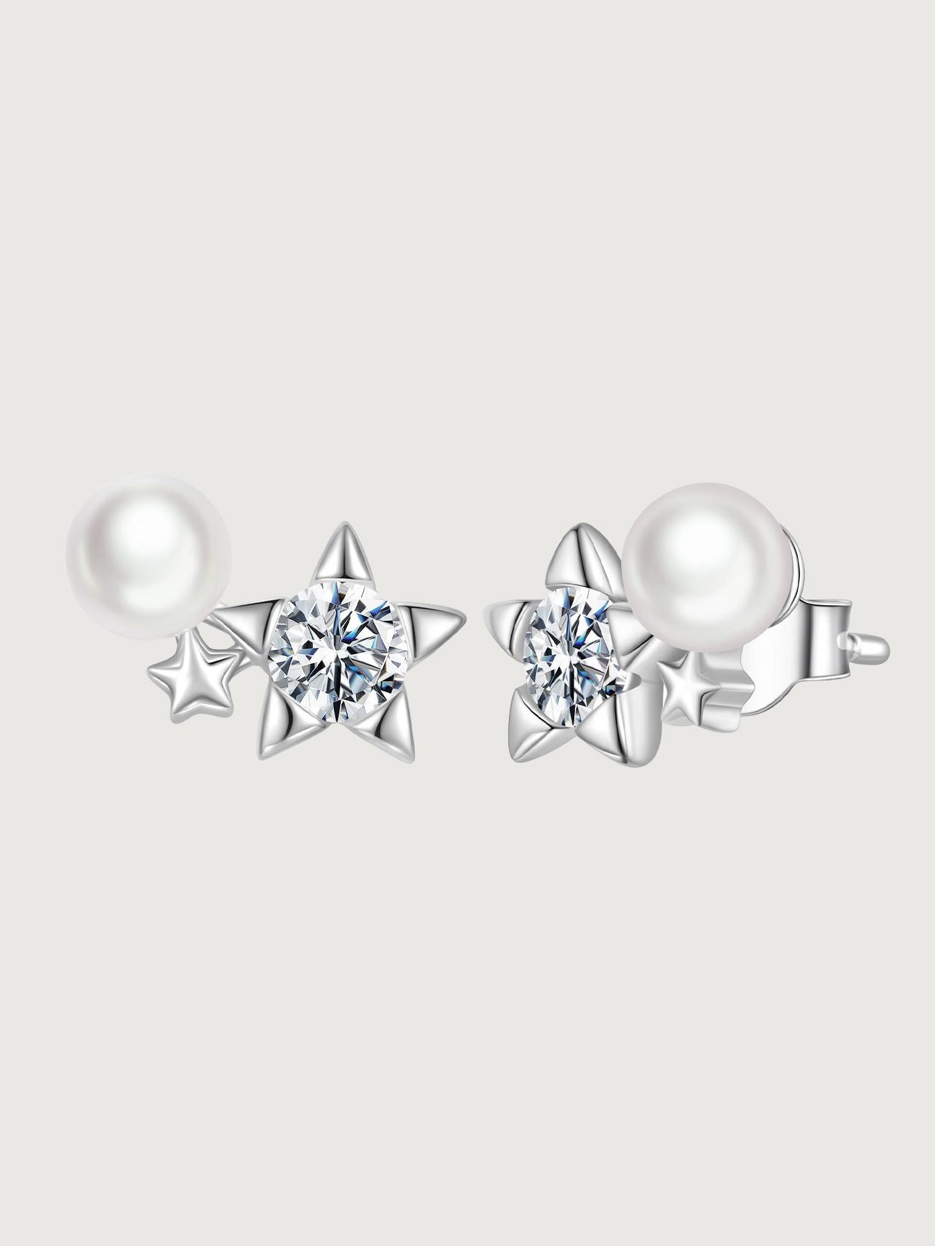 Cercei din argint cu stea moissanite si perla naturala