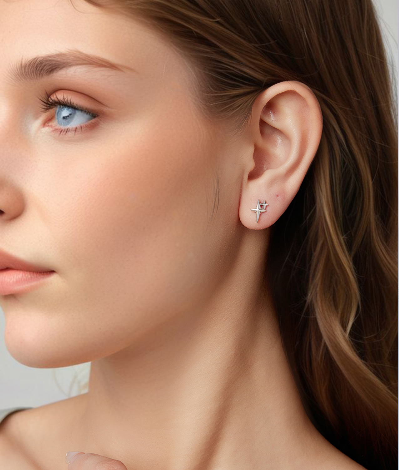 Cercei moderni din argint cu stele asimetrice