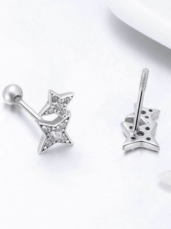 Cercei din argint cu stele suprapuse si zirconii elegante