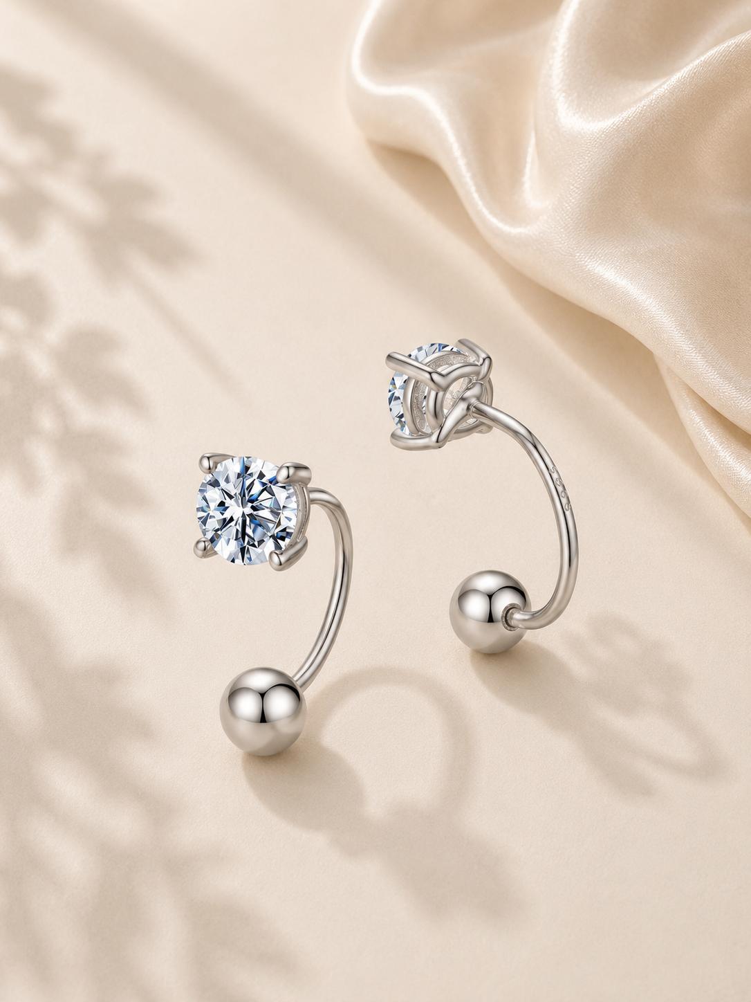 Cercei din argint 925 Threaded Curve L cu moissanite premium