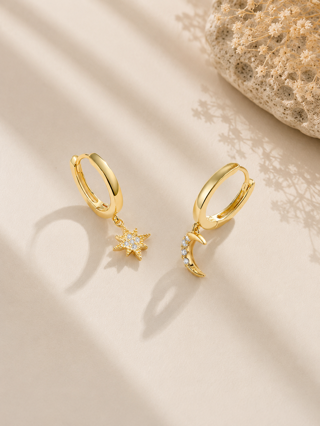Cercei din argint cu zirconii premium 5A Star Night Gold