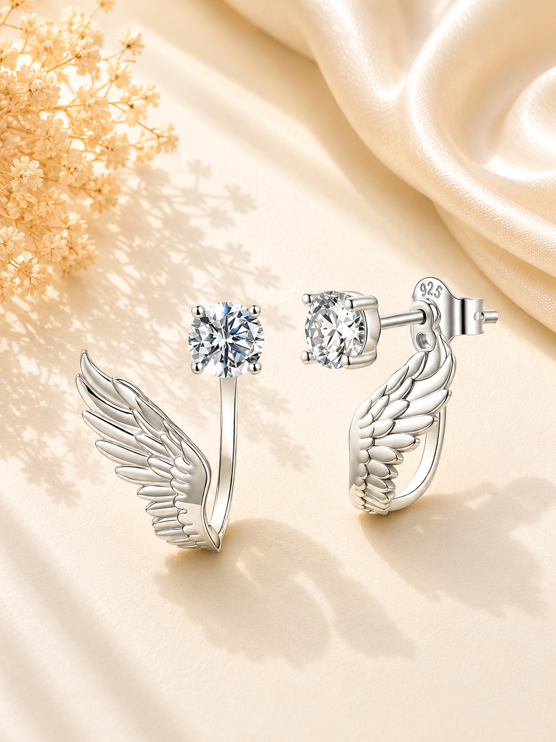 Cercei asimetrici din argint cu moissanite design modern