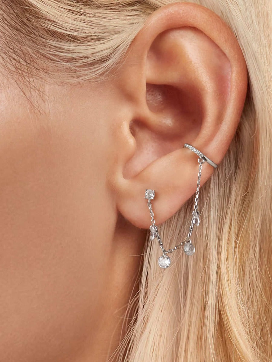 Detaliu Cercei Celestial Drip cu Zirconii Transparente