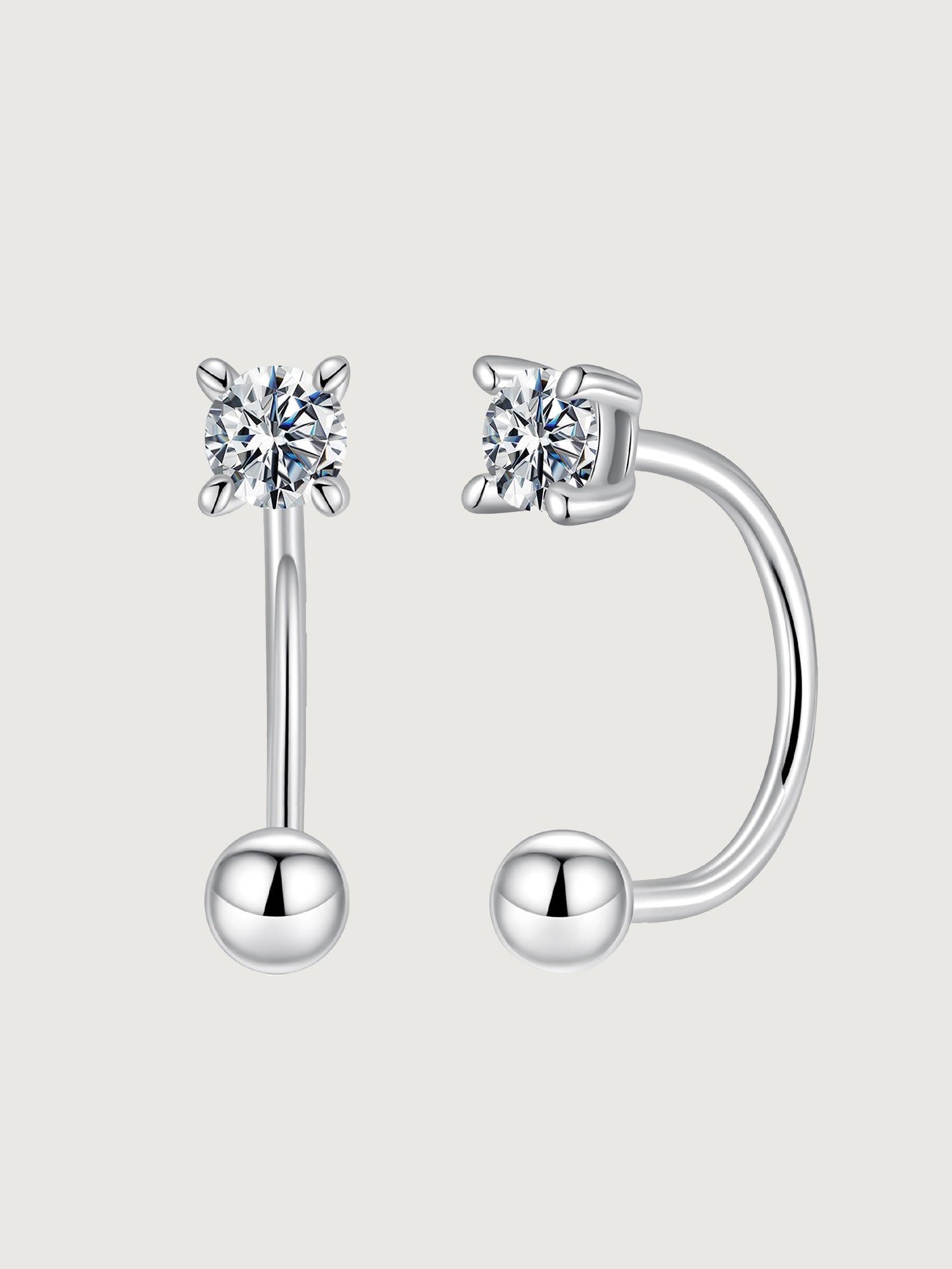 Cercei curbati din argint cu moissanite