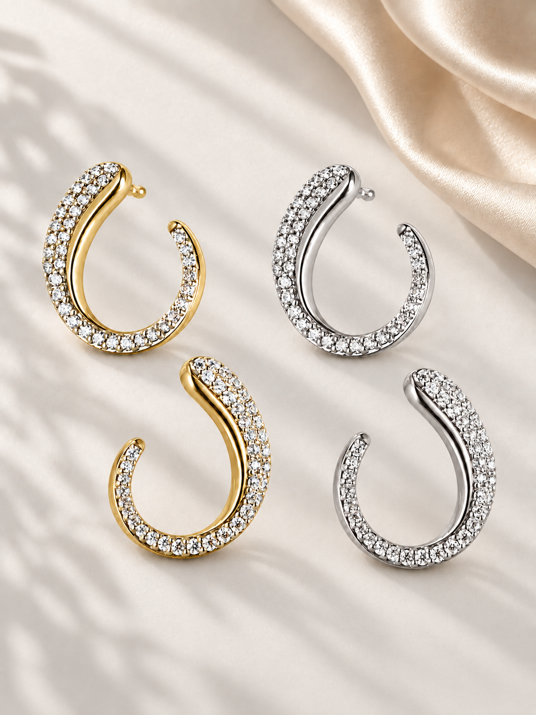 Cercei Damă din Argint Auriu Crystal Crescent