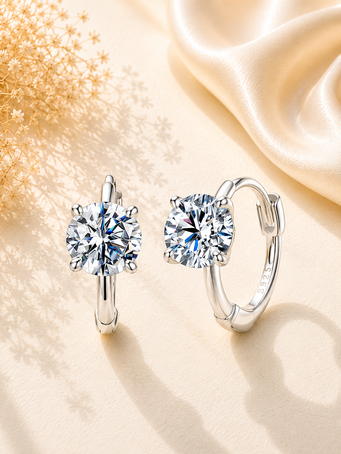 Cercei damă din argint cu Moissanite 0.5 ct culoare D