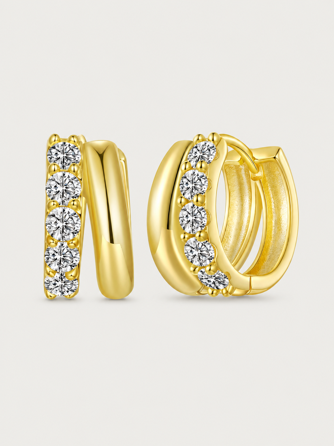 Cercei din Argint Moissanite Double Glow aurii