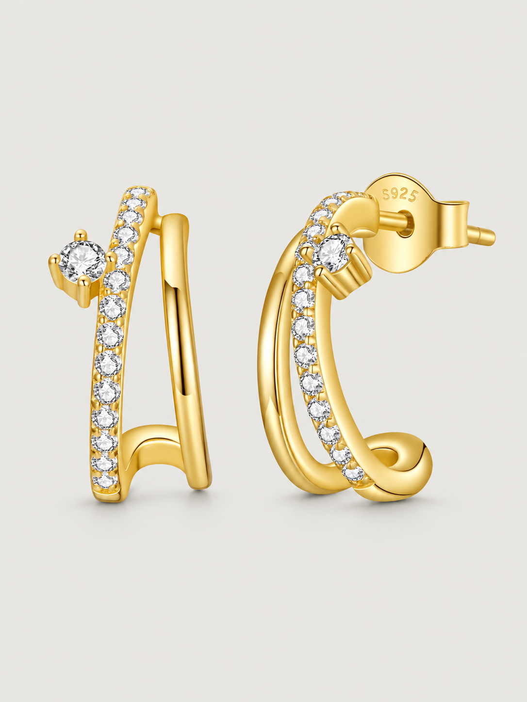 Cercei double hoop din argint cu moissanite