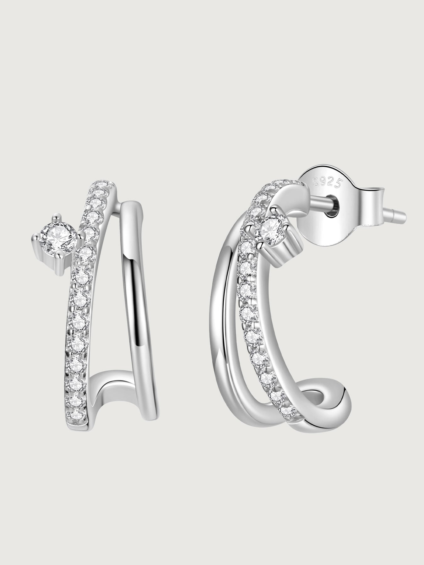 Cercei double hoop din argint cu moissanite