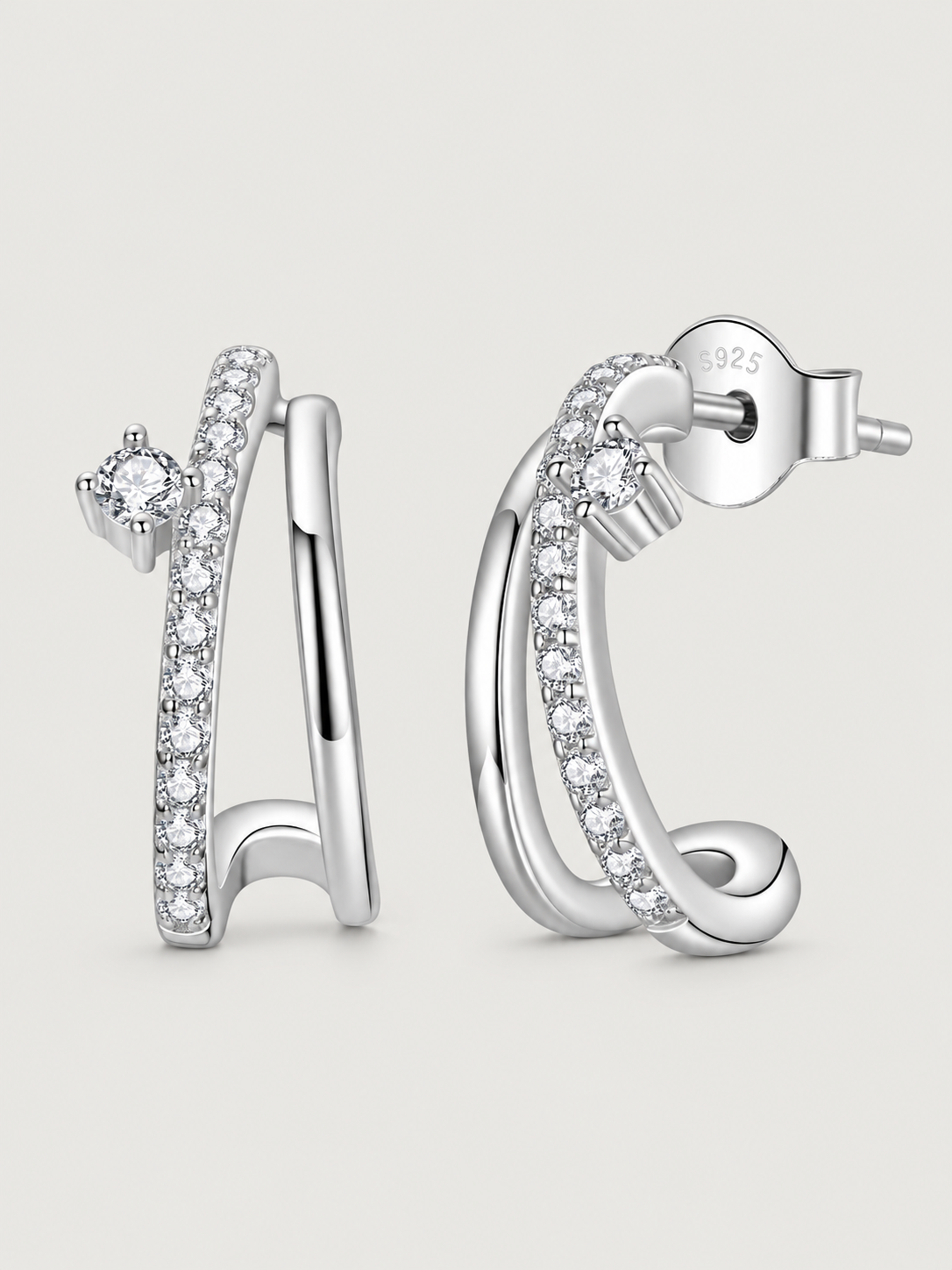 Cercei double hoop din argint cu moissanite