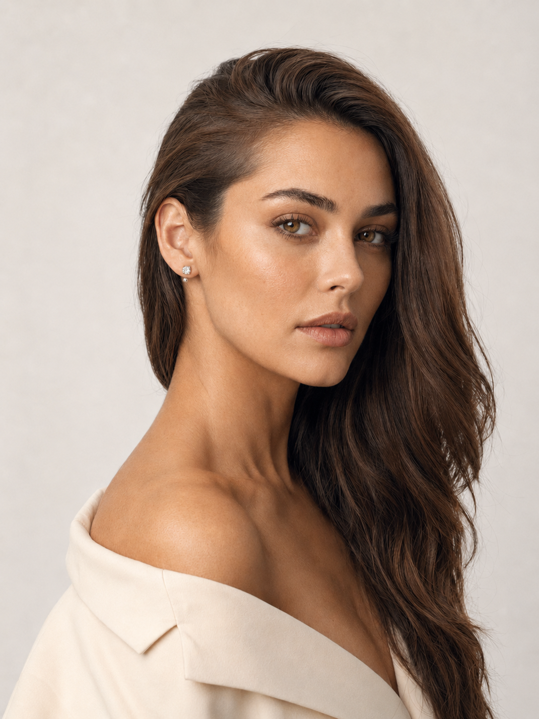 Cercei Flat Back din argint cu moissanite mărimea L pe model
