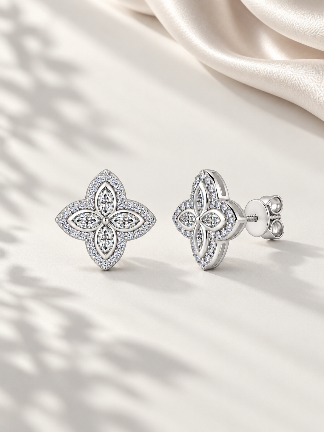 Cercei Florali Silver cu Moissanite Marquise
