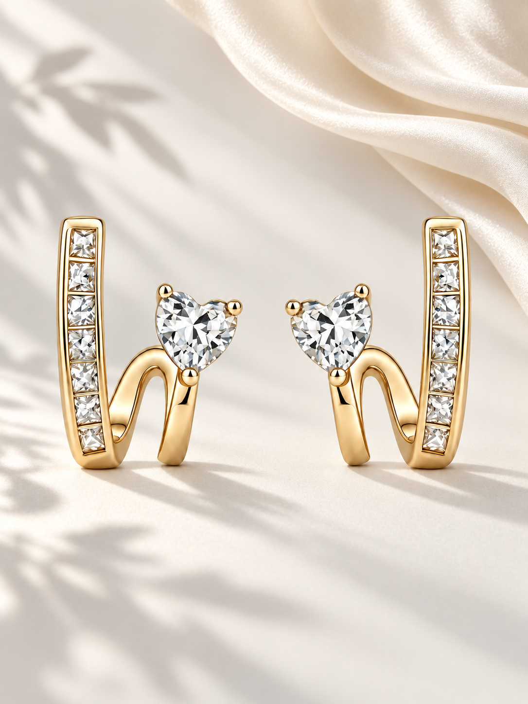 Cercei Gold cu Moissanite Heart și Princess