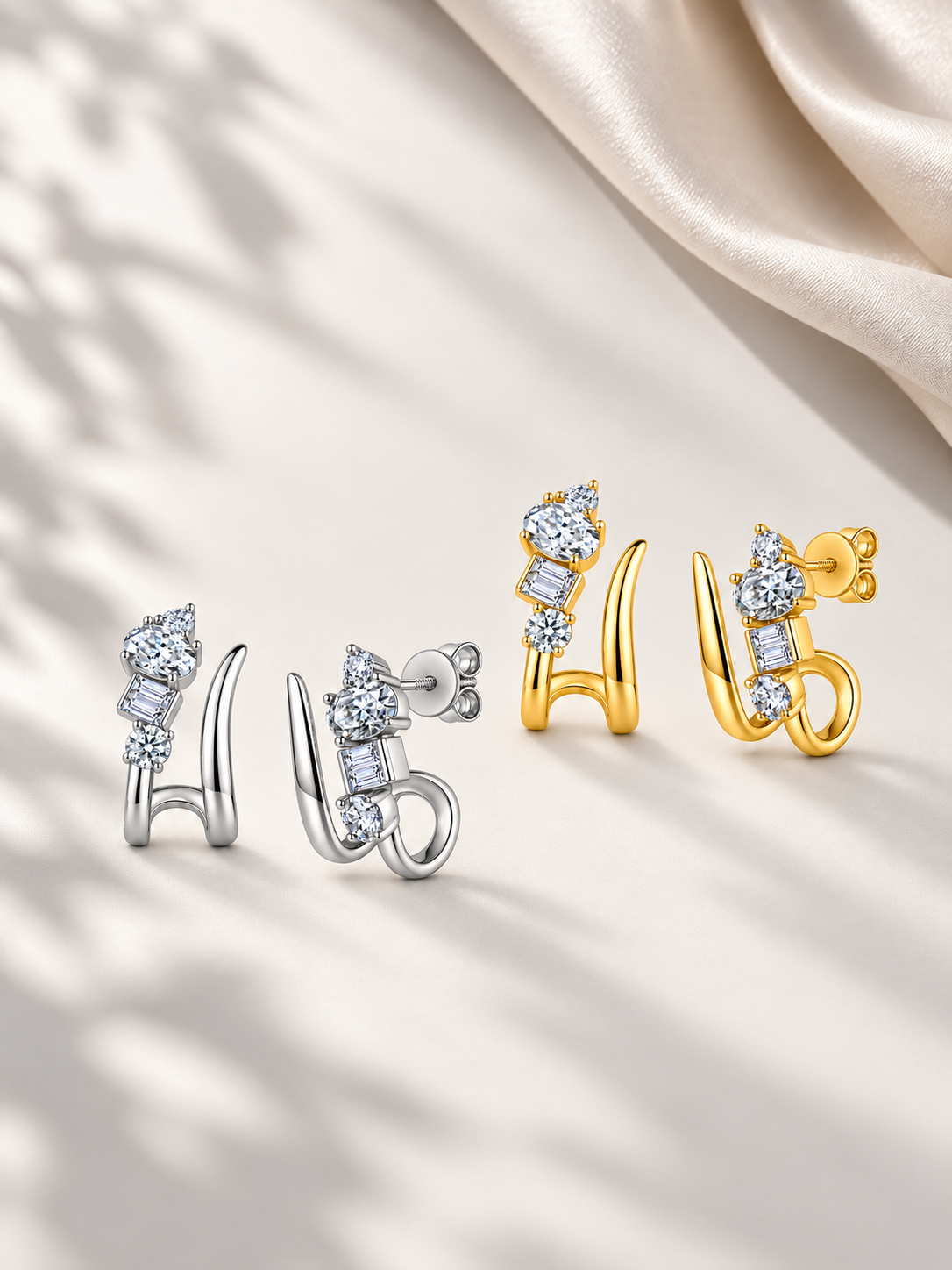 Cercei Aurii si Argintii cu Moissanite Round Oval și Rectangle