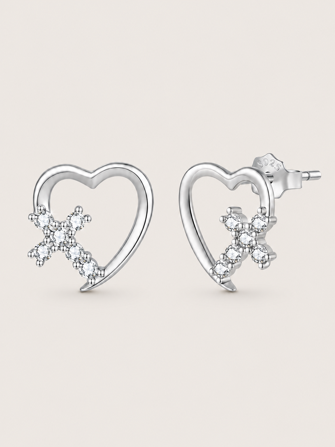 Cercei din argint Heart Cross Glow cu zirconii premium 5A