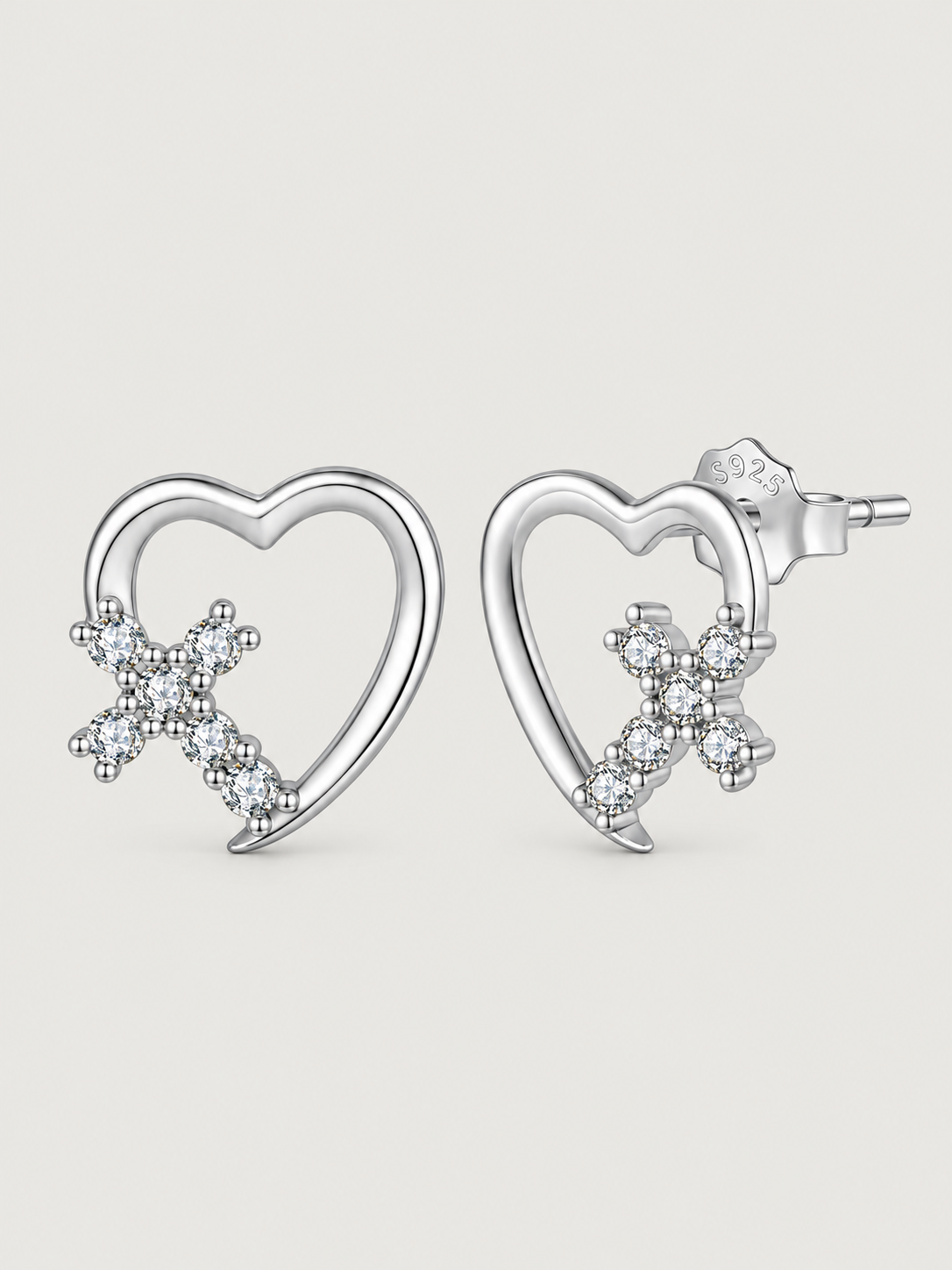 Cercei din argint Heart Cross Glow cu zirconii premium 5A