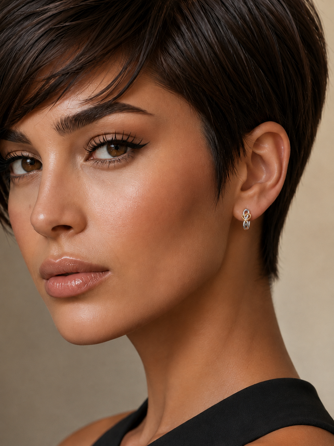 Cercei hoop din argint cu inimă aurie design romantic pe model