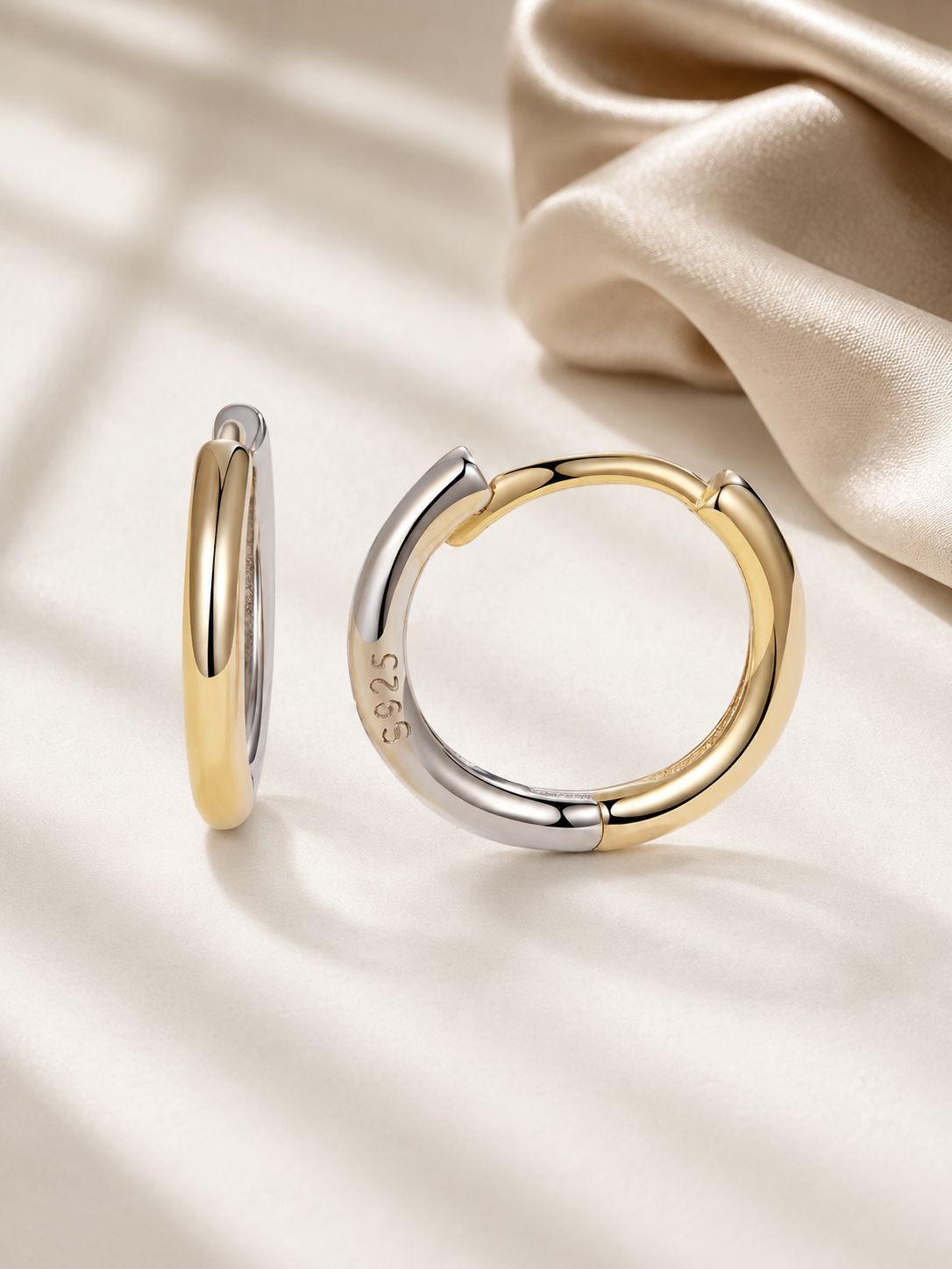 Cercei hoop bicolori din argint dimensiune 13 mm