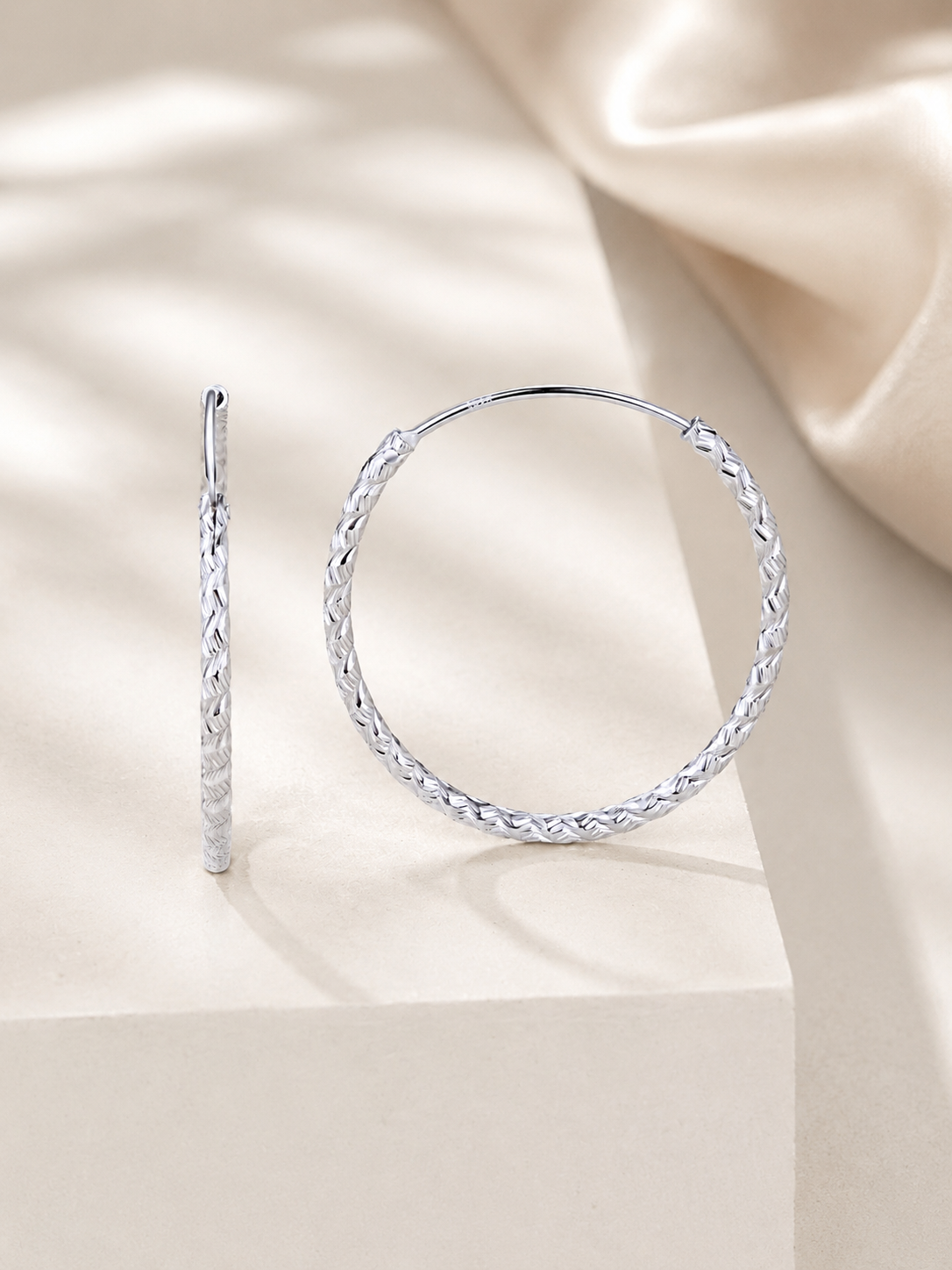 Cercei hoops din Argint 925 placat cu Aur Alb 18K
