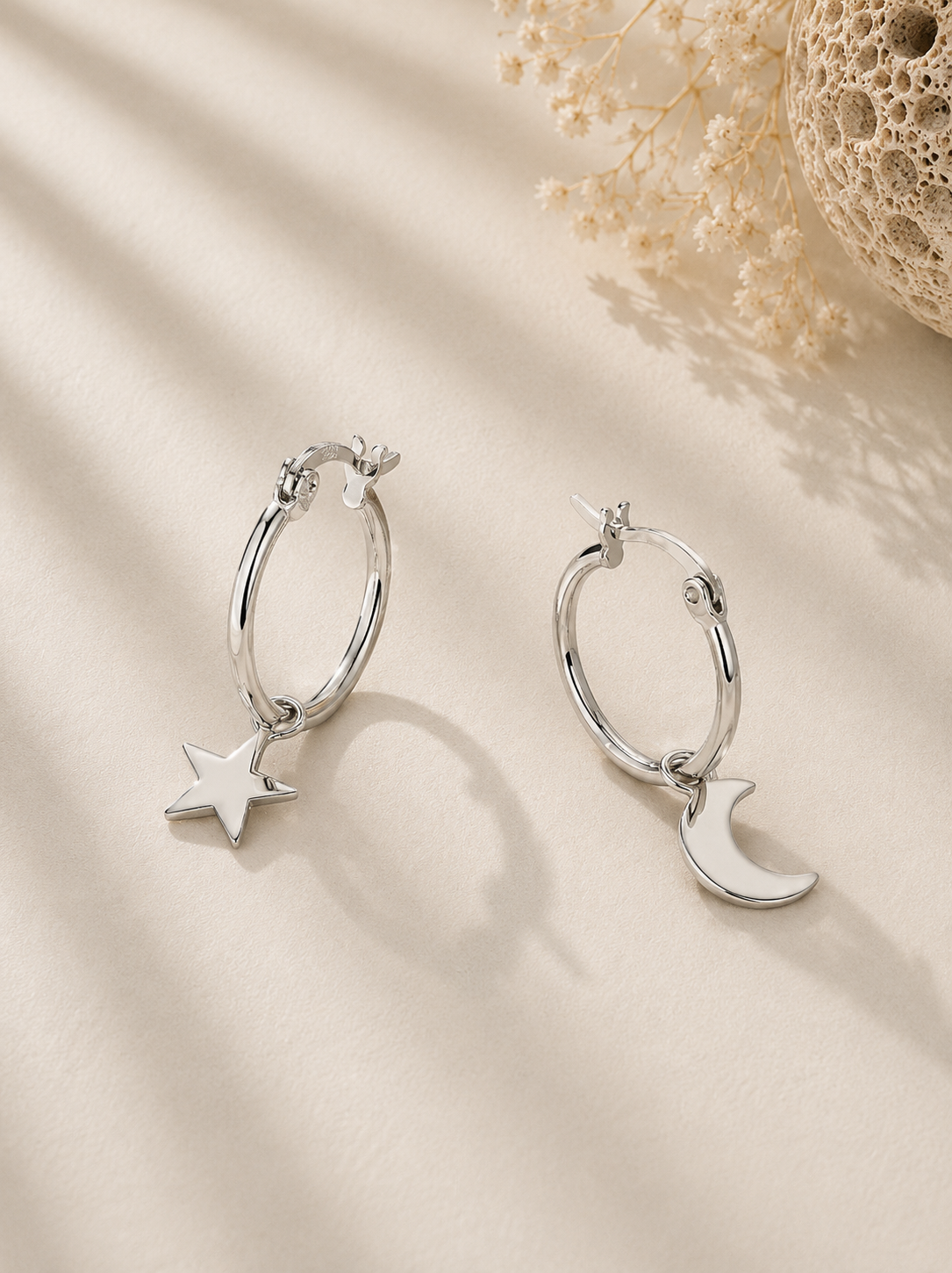 Cercei hoops Star & Moon din argint 925