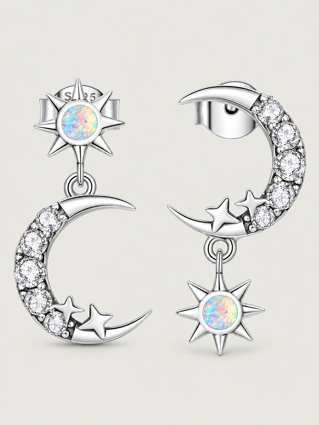 Cercei lungi din argint 925 cu stea și lună Shining Star and Moon
