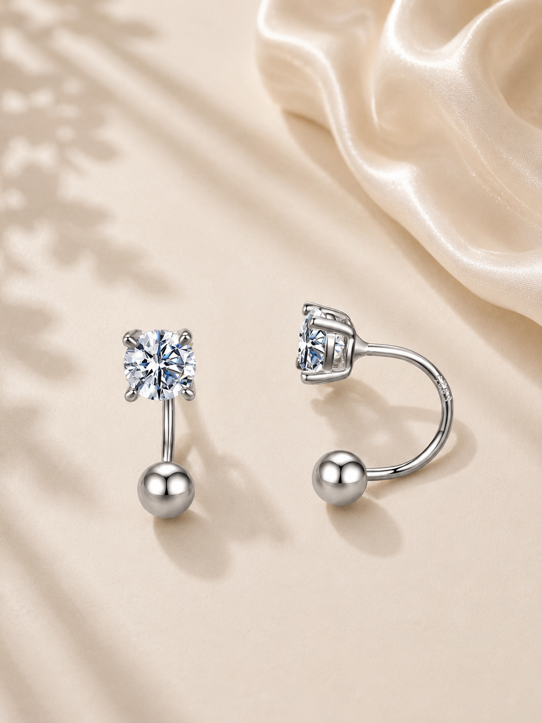 Cercei moderni Flat Back din argint cu moissanite certificat