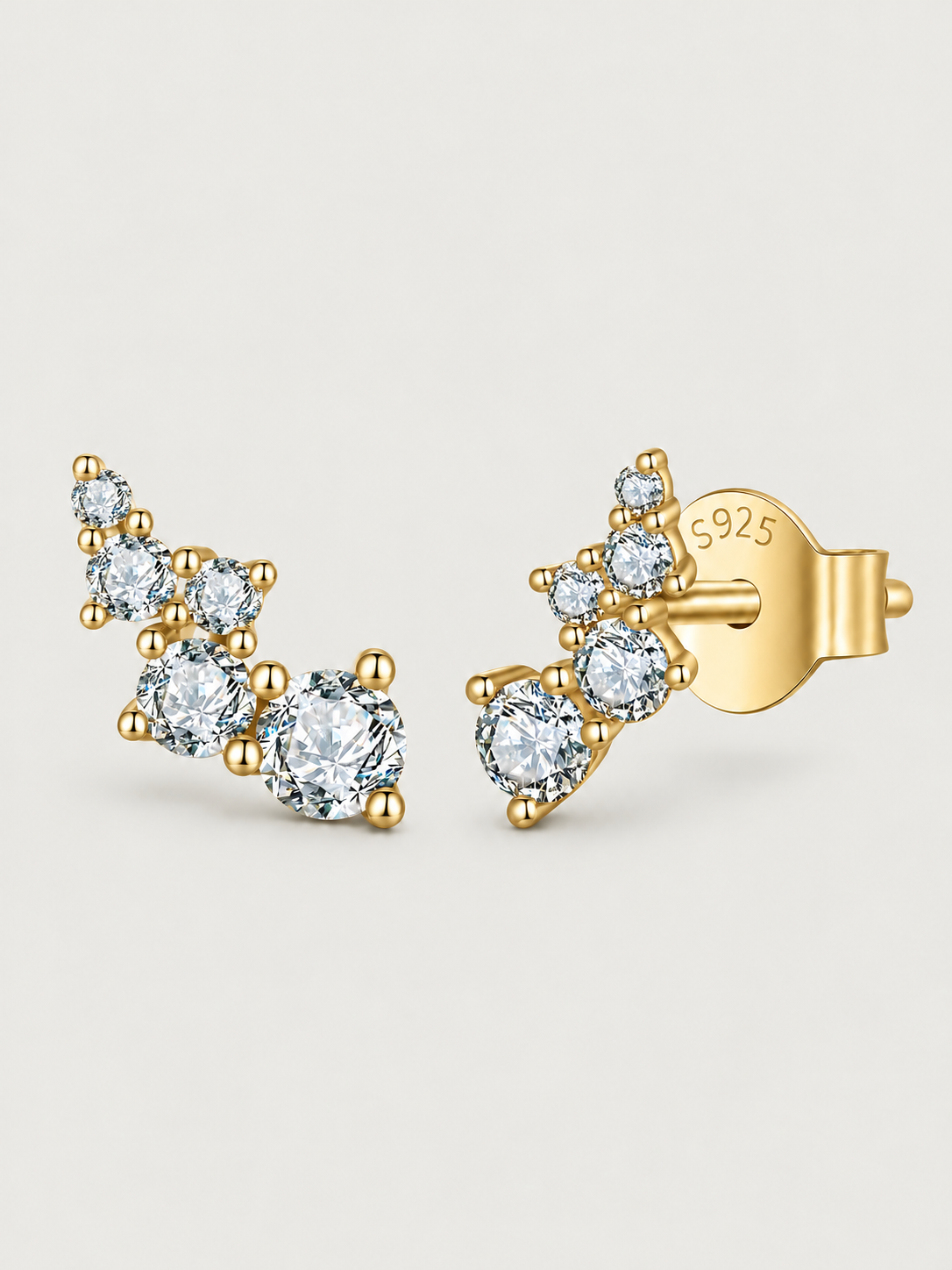 Cercei din argint cu moissanite design cascadă silver și gold
